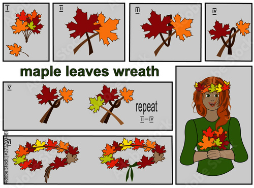 Step-by-step instruction how to twist Maple leaves  into a wreath.
