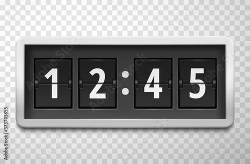 Flip clock realistic icon. Electromechanical split-flap display showing time. Hours, minutes.