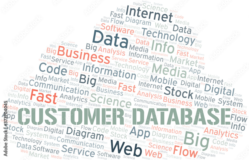 Customer Database vector word cloud, made with text only.