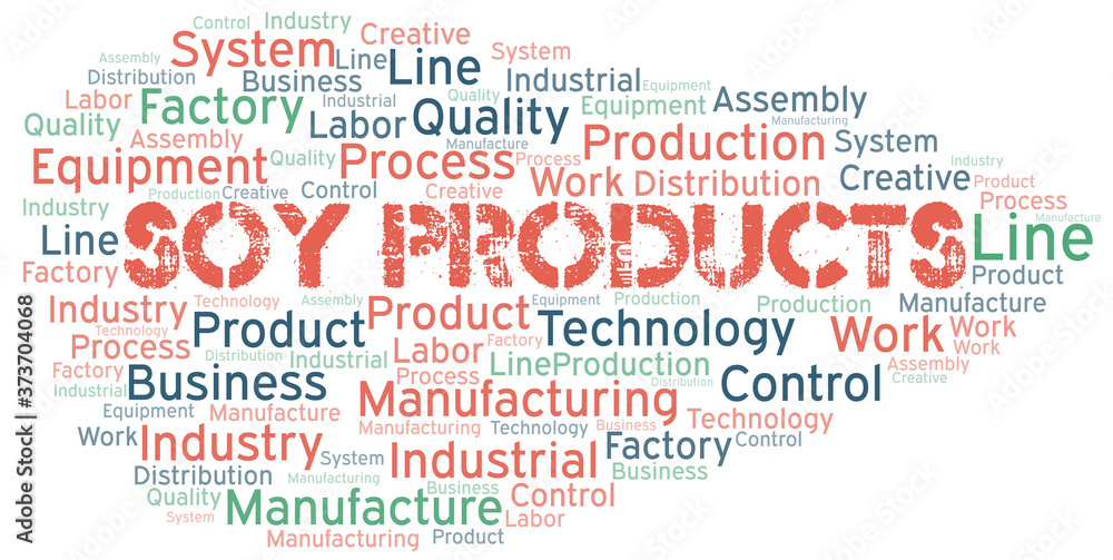 Soy Products word cloud create with text only.