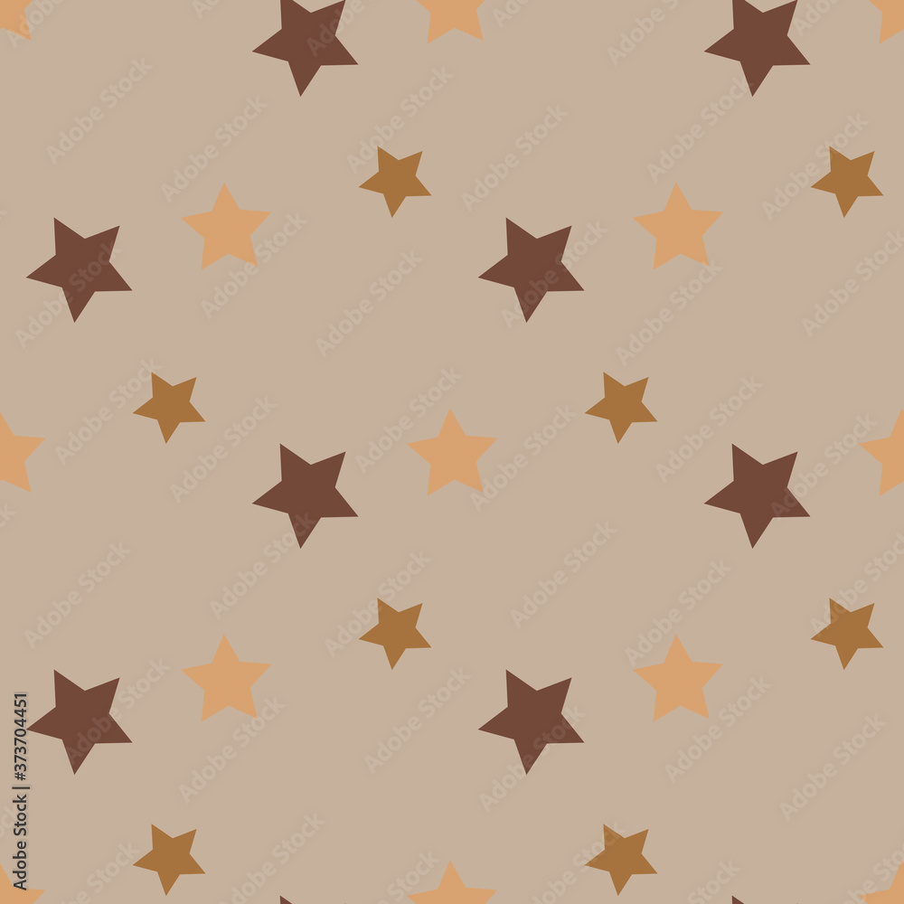 Seamless pattern with simple brown stars on beige background. Vector image. Seamless pattern with simple brown stars on beige background. Vector image.