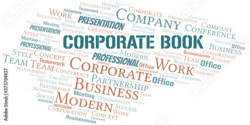 Corporate Book vector word cloud, made with text only.