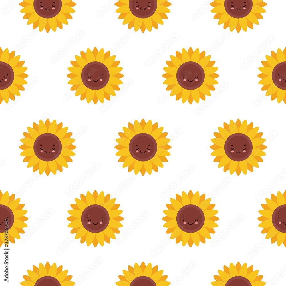 Vector seamless pattern with cute sunflowers characters. Sweet honey background for beekeeping products. Vector seamless pattern with cute sunflowers characters. Sweet honey background for beekeeping products.
