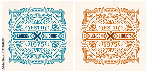 Old label with floral details. Elements by layers.