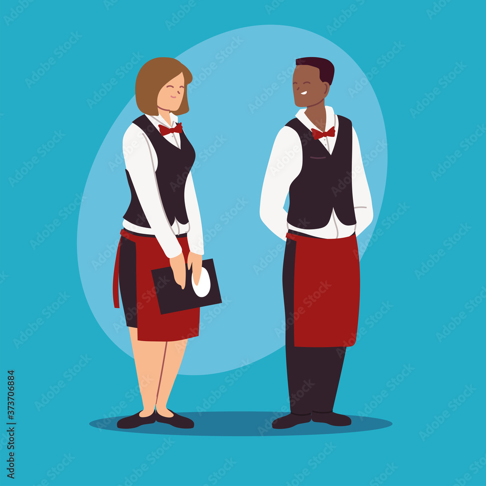 man and woman waiters in the restaurant man and woman waiters in the restaurant