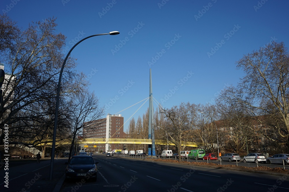 Berlin, Germany_18, February 2019_Winter View of Volkspark footbridge (Volksparksteg)