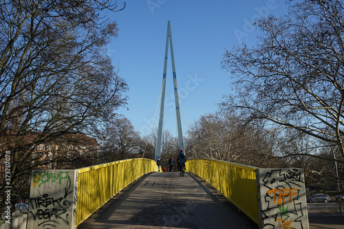 Berlin, Germany_18, February 2019_Winter View of Volkspark footbridge (Volksparksteg)