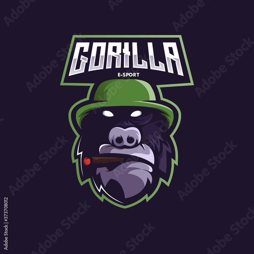 gorilla mascot logo design vector with modern illustration concept style for badge, emblem and t shirt printing. gorilla smoking illustration for e-sport team.
