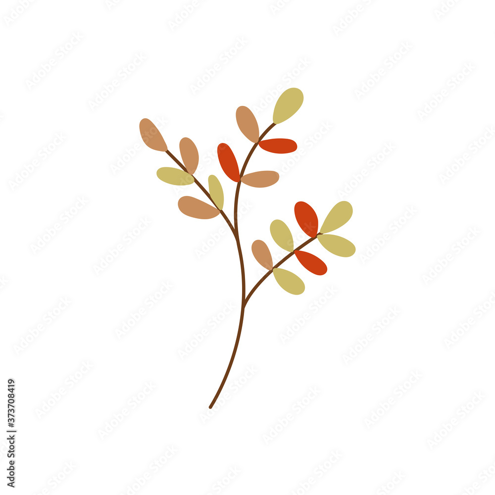 Autumn twig with colorful leaves vector flat