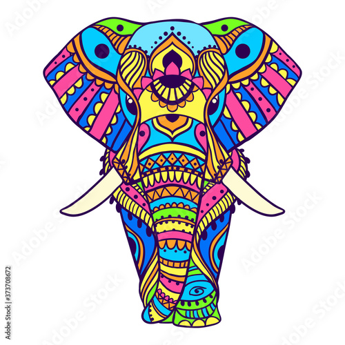 Boho elephant pattern. Vector illustration. Floral design, hand drawn map with Elephant ornamental