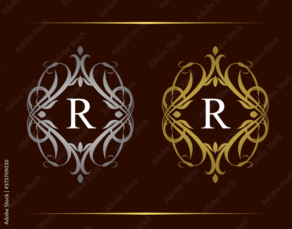 Royal Badge R Letter Logo. Luxury vintage emblem with beautiful classy floral ornament. Vintage Frame design Vector illustration.