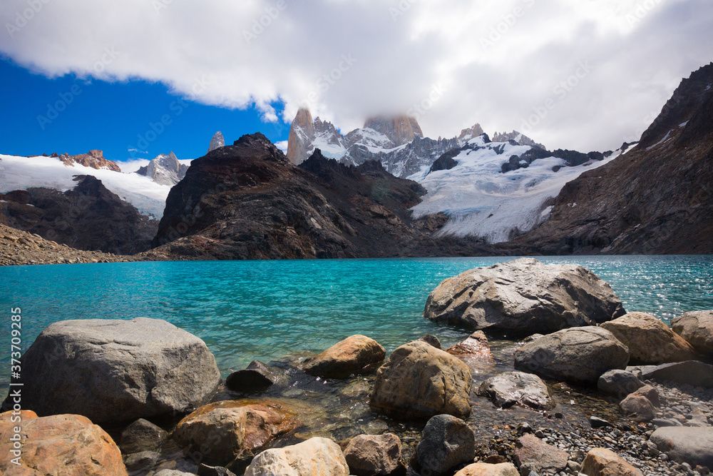 Spectacular view on mountain peaks in Los Glaciares National Park in Argentina