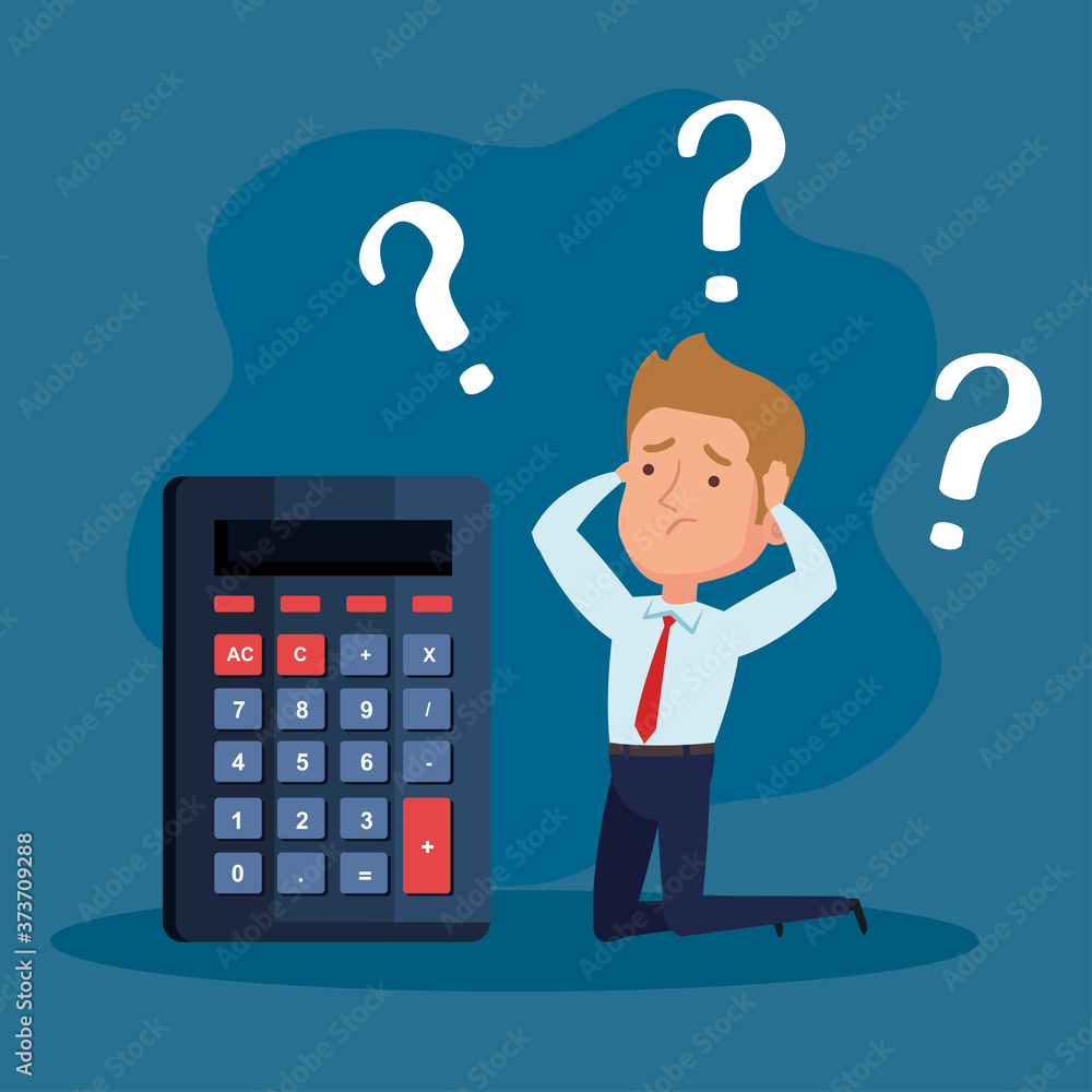 elegant businessman thoughtful with calculator vector illustration design elegant businessman thoughtful with calculator vector illustration design