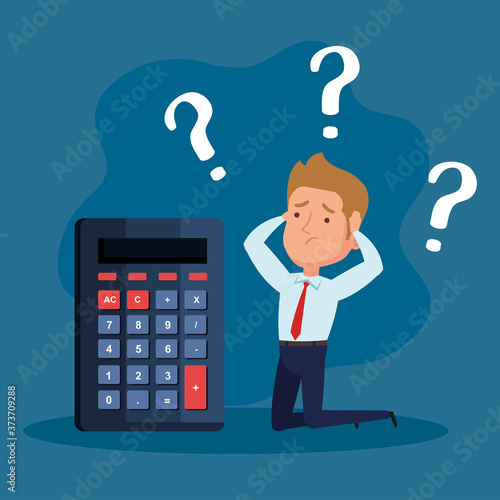 elegant businessman thoughtful with calculator vector illustration design