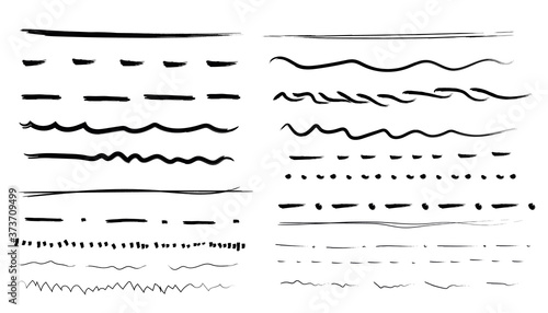 Set of artistic pencil brushes. Hand drawn grunge strokes. Hand drawn doodle lines. Vintage underline border elements, cartoon frame set, pencil grunge decoration.