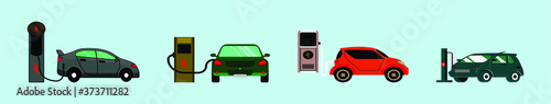set of electric car cartoon icon design template with various models. vector illustration