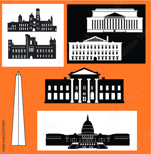 Washington DC., White House, Capitol, National building museum, National archives building
