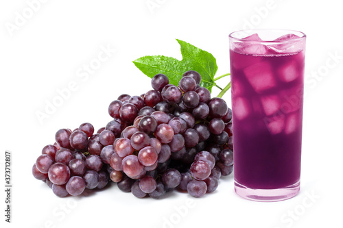 Red grape with glass of grape juice isolated on white background.