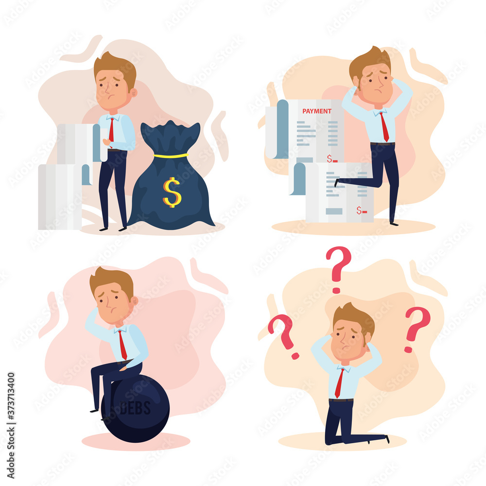 set scenes, elegant business men worried vector illustration design set scenes, elegant business men worried vector illustration design