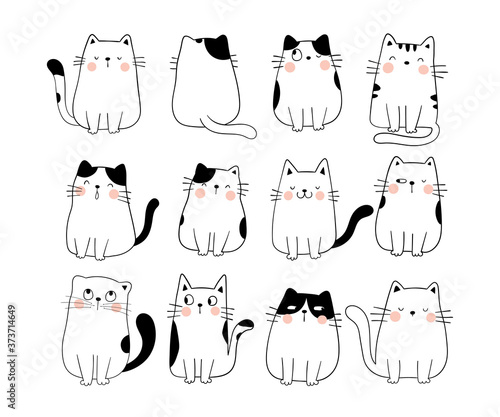 Draw collection funny cat Doodle cartoon style.