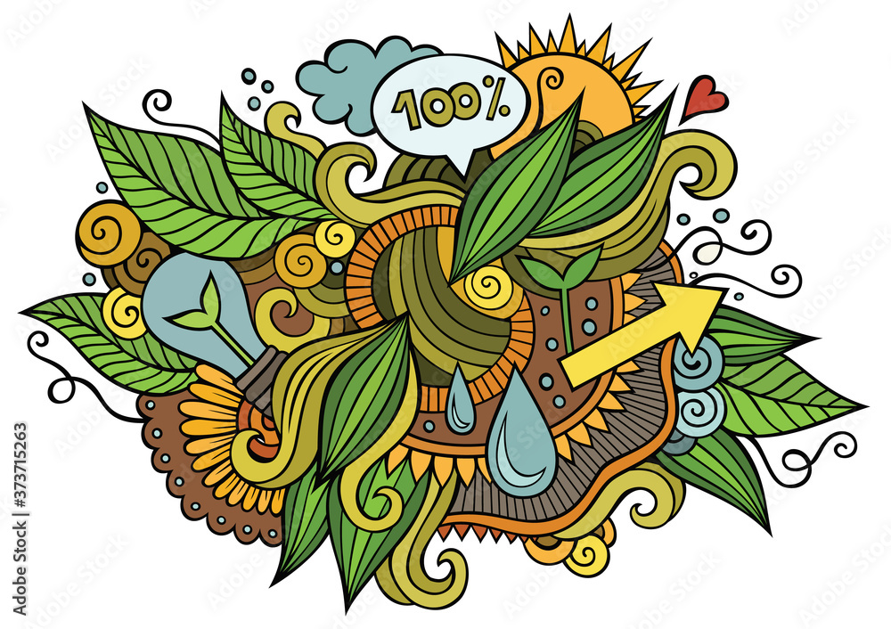 Eco hand drawn cartoon doodles illustration. Funny ecology design