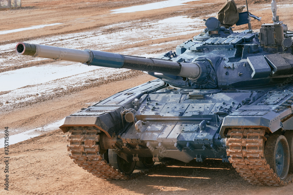 Modern tank at the tank biathlon competition in Alabino near Moscow during the Army-2020 forum