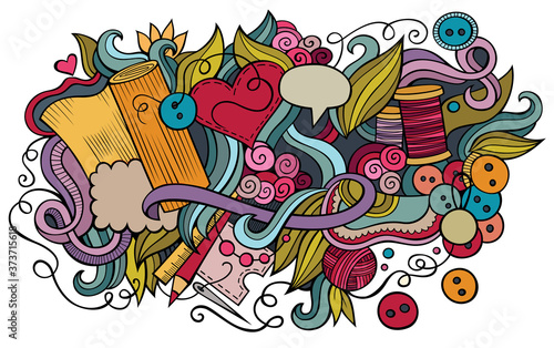 Handmade hand drawn cartoon doodles illustration. Funny hobby design
