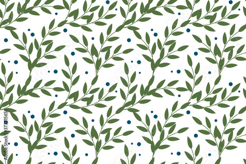 Vector floral seamless pattern in natural farmhouse style with cute simple branches, berries, leaves. Design for textiles, fabric, wallpaper, wrapping paper, homeware, home decor, web design
