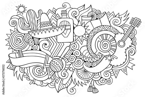 Mexico hand drawn cartoon doodles illustration. Funny travel design
