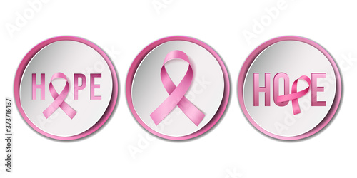Vector set of pink ribbons symbols for breast cancer awareness