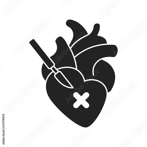 Heart surgery black glyph icon. Surgical emergency. Isolated vector element. Outline pictogram for web page, mobile app, promo.