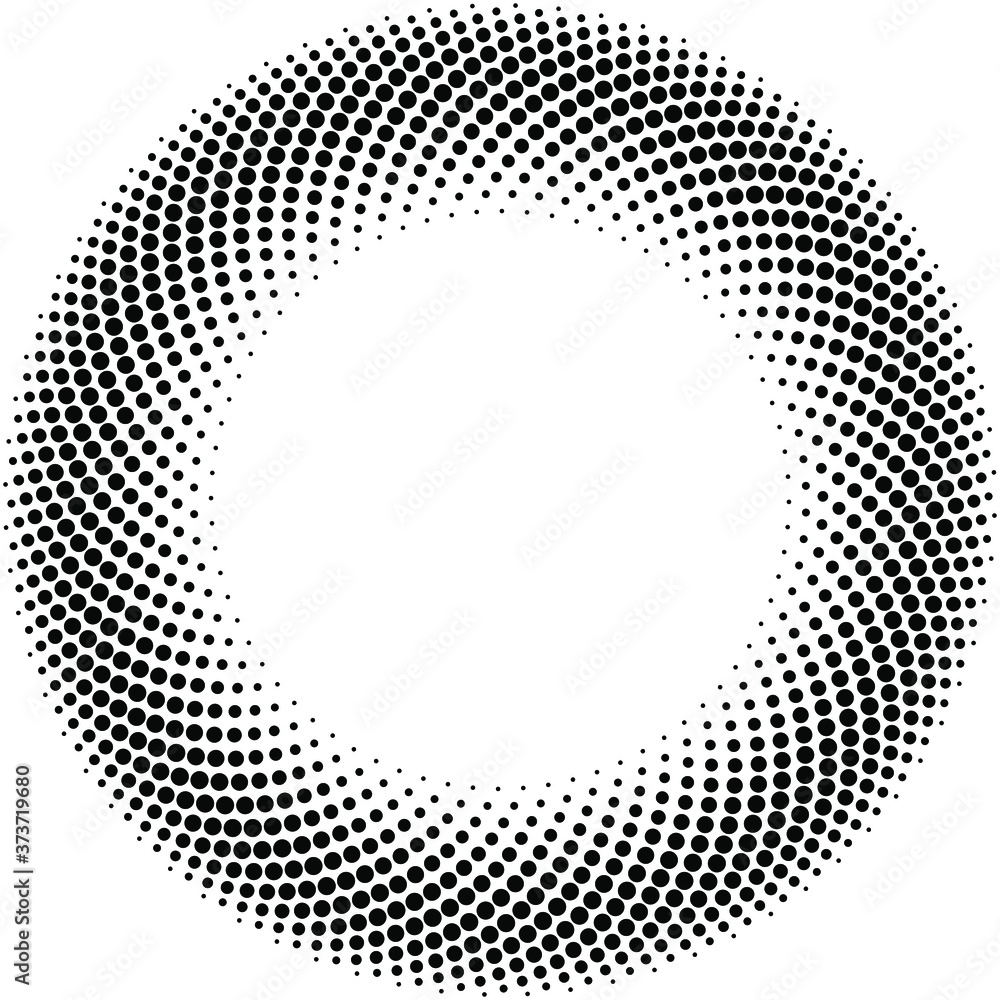 Black abstract halftone dots in round form. Geometric art. Trendy design element for frame, logo, tattoo, sign, symbol, web, prints, posters, template, pattern and abstract background Black abstract halftone dots in round form. Geometric art. Trendy design element for frame, logo, tattoo, sign, symbol, web, prints, posters, template, pattern and abstract background