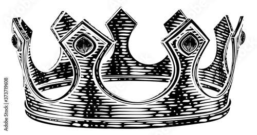 A royal kings crown in a vintage retro woodcut style illustration