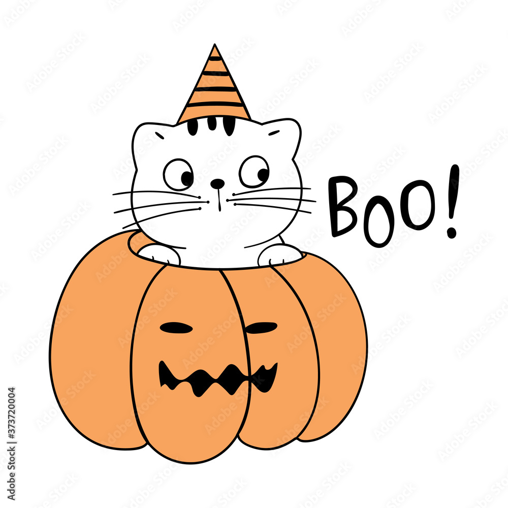 Premium Vector  Halloween illustration with a funny cat and pumpkin