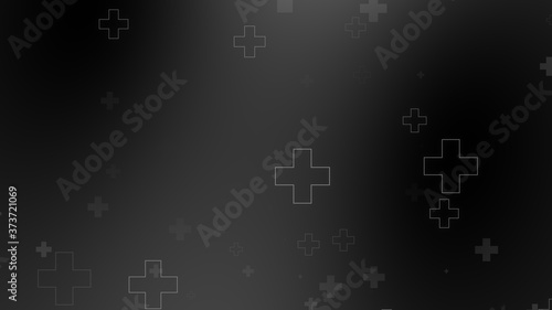 Medical health cross neon light shapes pattern on black background. Abstract healthcare with coronavirus infected deaths case concept.