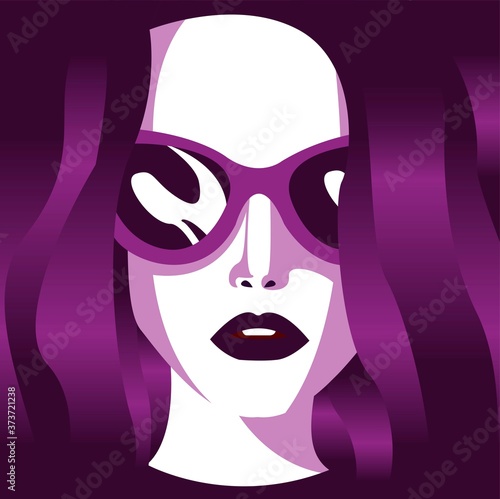 Creative fashion conceptual vector illustration. Woman portrait face wearing make up and sunglasses.