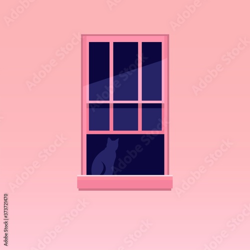Creative concept vector illustration cat sitting on the window watching the sunlight sunshine.