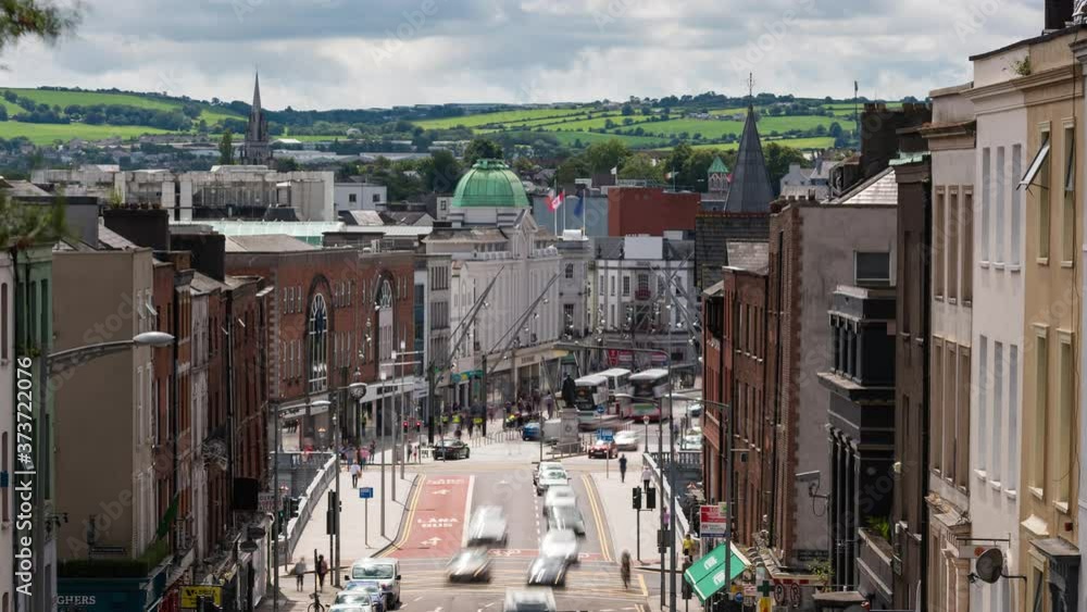 4K Sunny Day Timelapse of Cork City Ireland of Busy Main St. Patrick's street. 4K Sunny Day Timelapse of Cork City Ireland of Busy Main St. Patrick's street.