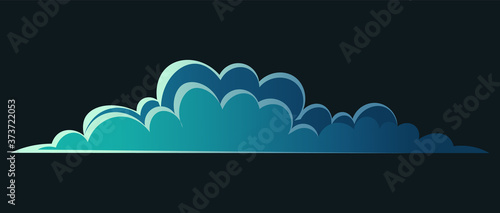 Low bush with a lush crown dark blue color in night time lighting silhouette on black background. Vector illustration of big plant with foliage cloud shape, landscape element in cartoon concept