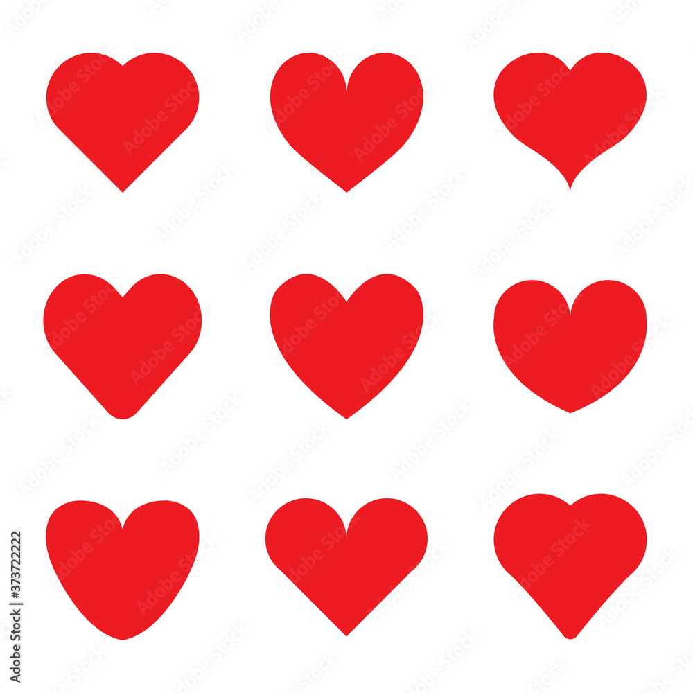 Red heart love flat icon valentine set symbol isolated on white background