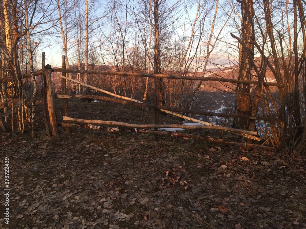 wooden fence in autumn forest wooden fence in autumn forest