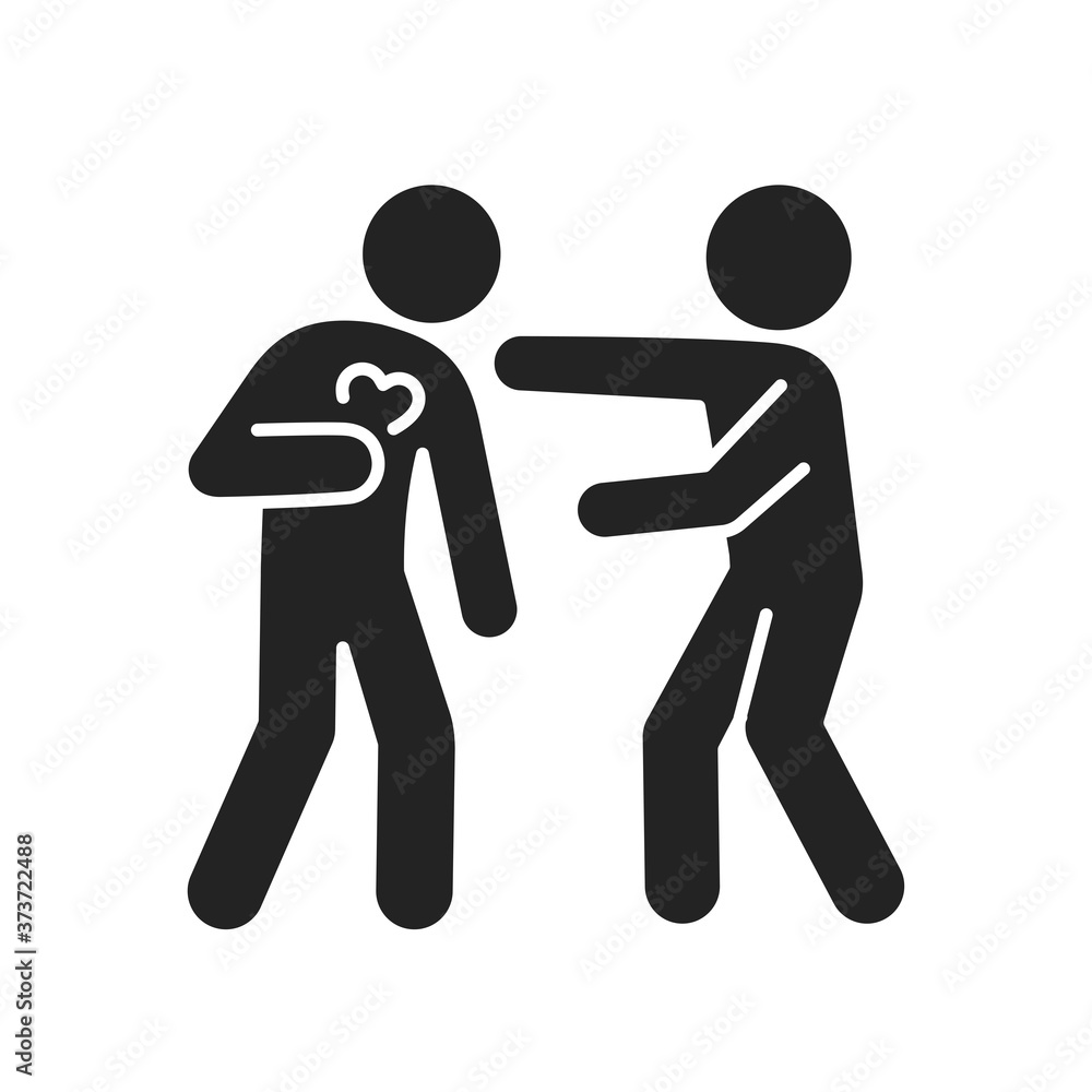 Heart attack black glyph icon. Health problem. Isolated vector element. Outline pictogram for web page, mobile app, promo. Heart attack black glyph icon. Health problem. Isolated vector element. Outline pictogram for web page, mobile app, promo.