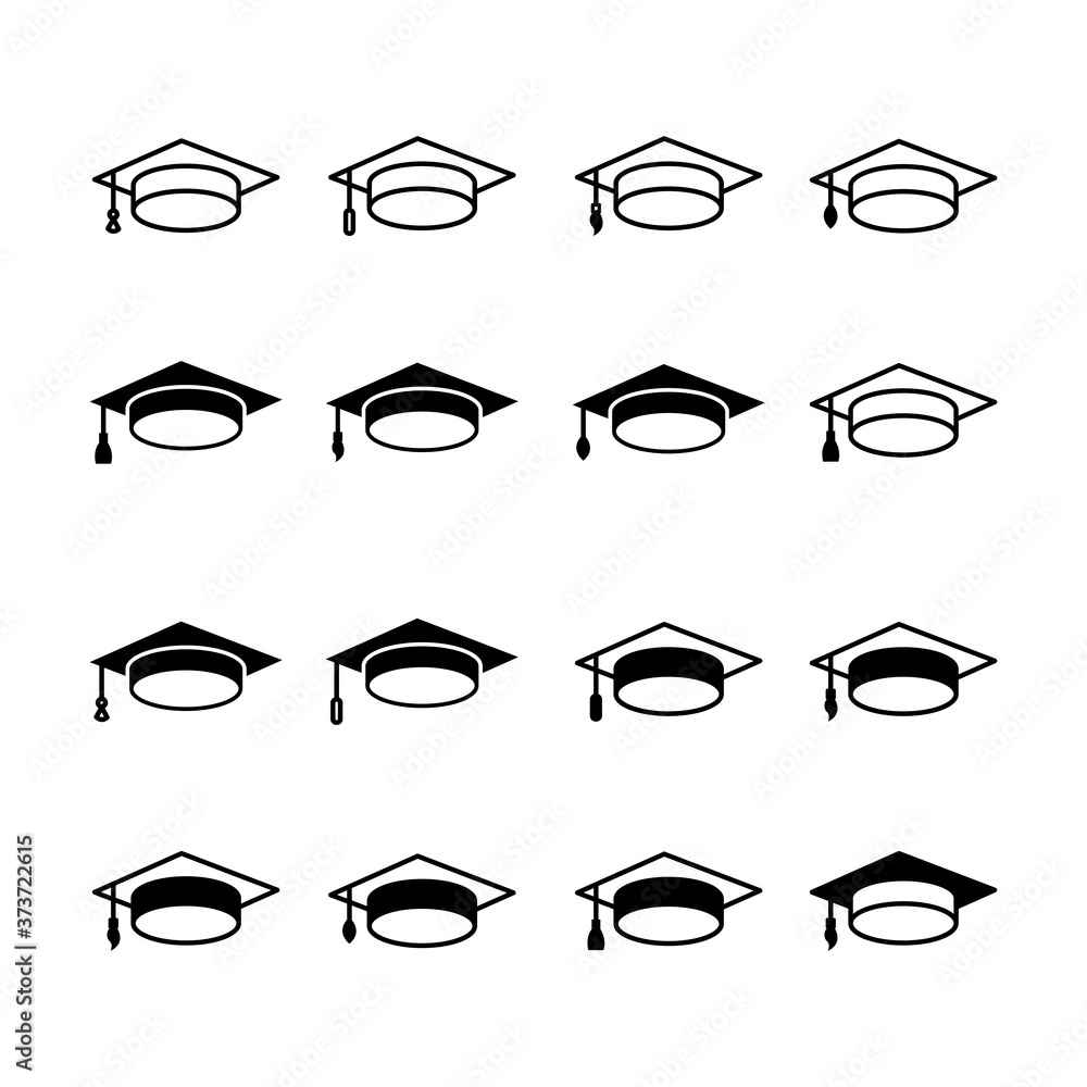 Graduation caps icon set sign and symbols Graduation caps icon set sign and symbols