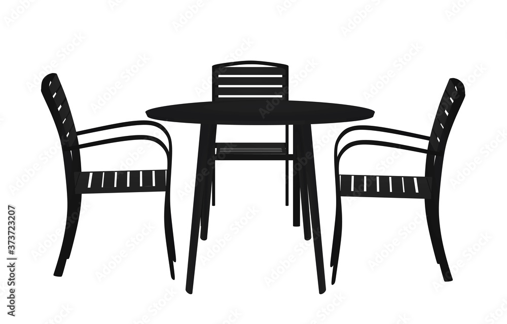 Coffee table and three chairs. vector illustration Coffee table and three chairs. vector illustration