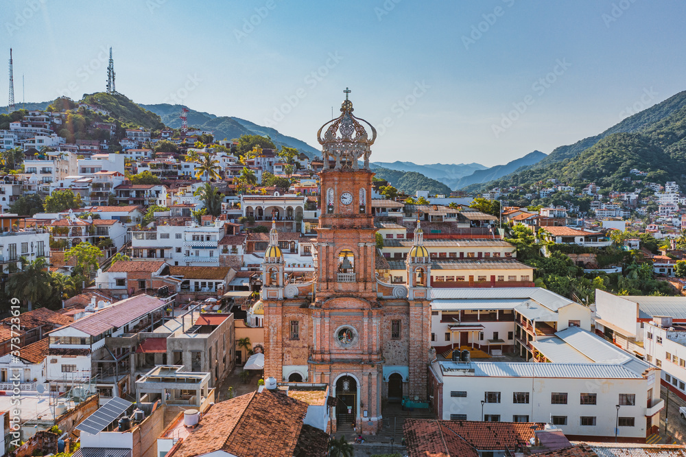 View of the Church Parroquia de Nuestra Señora de Guadalupe in Puerto Vallarta, Mexico