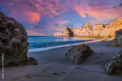 Seaview of the beautiful Marinha beach in Algarve, Portugal