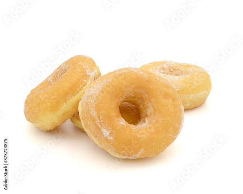 Fresh donuts with powdered sugar isolated on white background
