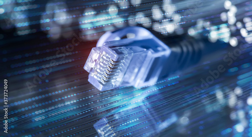 Photos network cables with fiber optical background