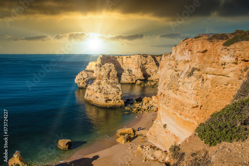 Seaview of the beautiful Marinha beach in Algarve, Portugal