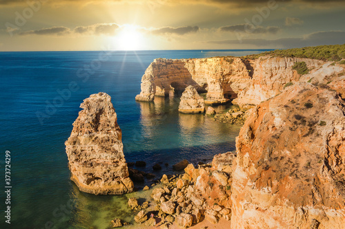 Seaview of the beautiful Marinha beach in Algarve, Portugal